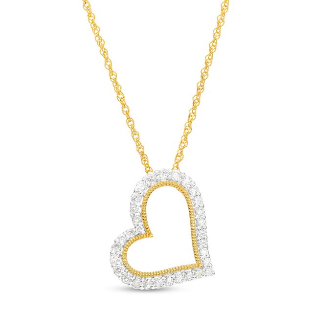 1/2 CT. T.w. Diamond Tilted Open Milgrain Heart Pendant in 10K Gold