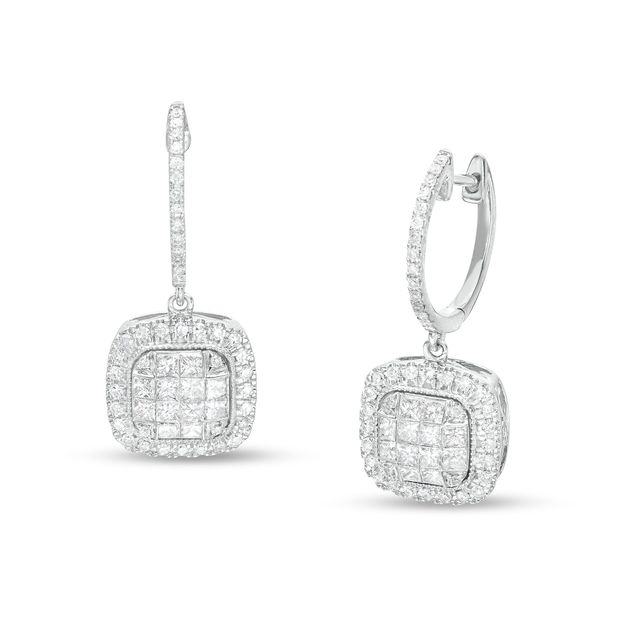 1-1/3 CT. T.w. Cushion-Shaped Multi-Diamond Frame Drop Earrings in 10K White Gold