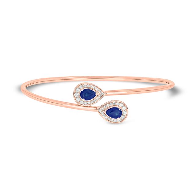 Pear-Shaped Blue Lab-Created Sapphire and 1/3 CT. T.w. Diamond Flexible Bangle in Sterling Silver with 14K Rose Gold Plate