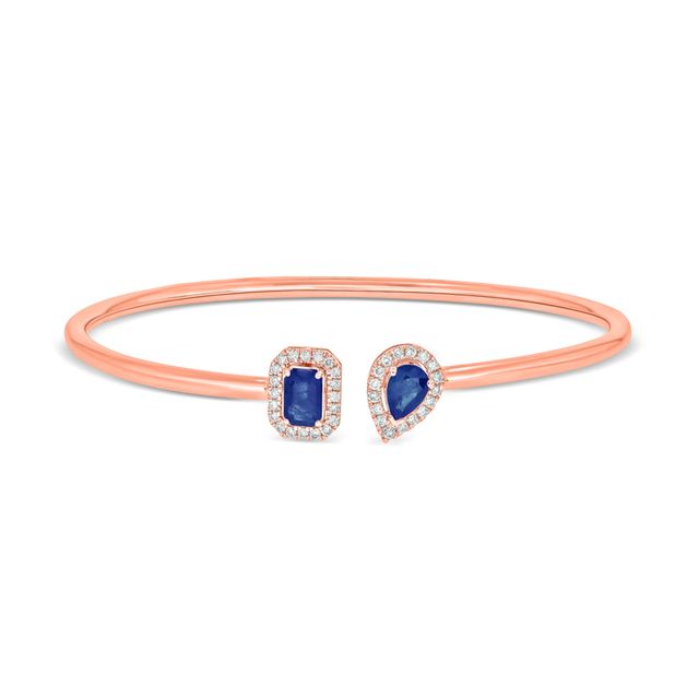 Blue Lab-Created Sapphire and 1/4 CT. T.w. Diamond Bangle in Sterling Silver with 14K Rose Gold Plate