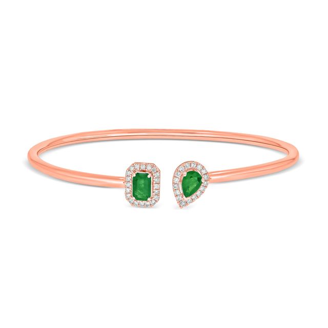 Lab-Created Emerald and 1/4 CT. T.w. Diamond Bangle in Sterling Silver with 14K Rose Gold Plate