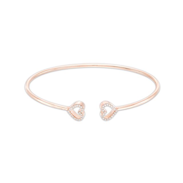 1/5 CT. T.w. Diamond Double Heart Open Flex Bangle in 10K Rose Gold - 6.81"