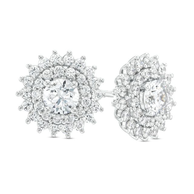 1-1/2 CT. T.w. Certified Lab-Created Diamond Double Sunburst Frame Stud Earrings in 14K White Gold (F/Si2)