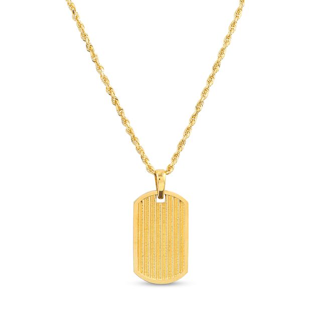 Men's Diamond-Cut Ribbed-Textured Dog Tag Pendant in 14K Gold - 20"