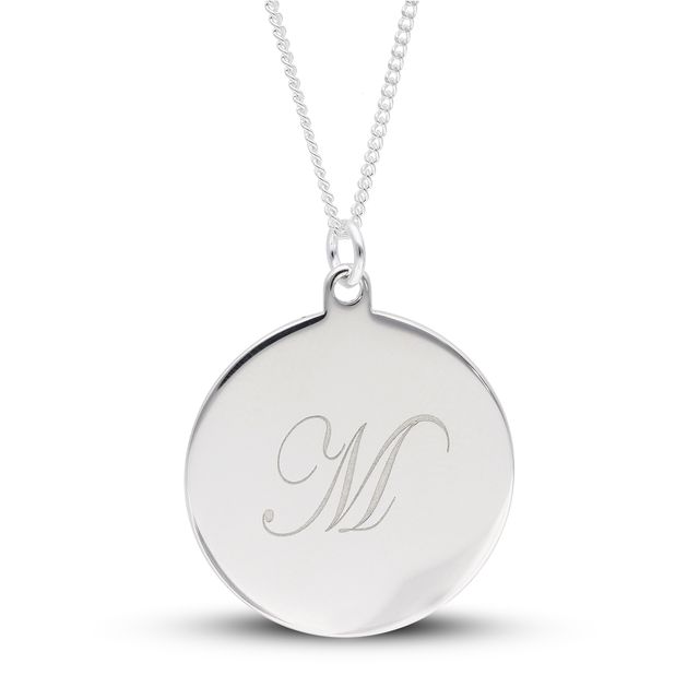 22.0mm Engravable Script Initial Disc Pendant in Sterling Silver (1 Initial)