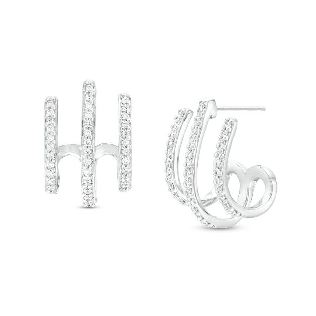 1/4 CT. T.w. Diamond Triple Stem J-Hoop Earrings in Sterling Silver