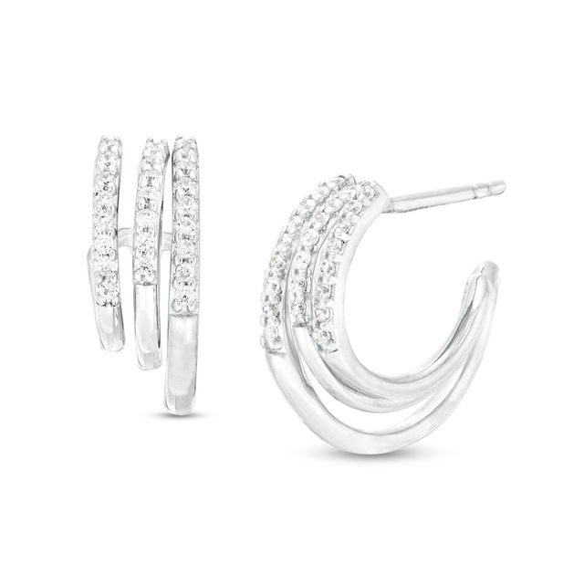 1/6 CT. T.w. Diamond Graduated Triple Row J-Hoop Earrings in Sterling Silver