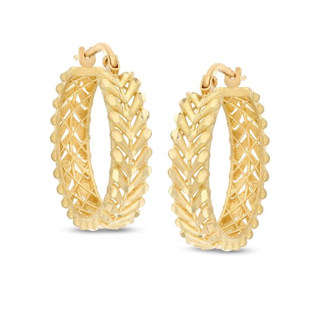 25.0mm Diamond-Cut Chevron Pattern Hoop Earrings in 10K Gold