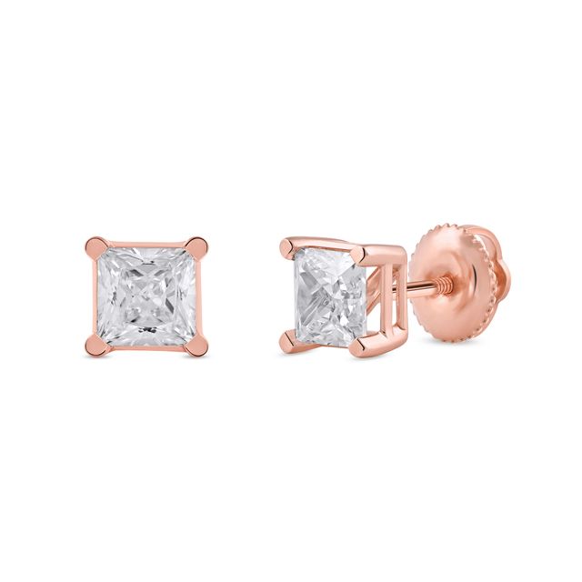 1-1/2 CT. T.w. Certified Princess-Cut Lab-Created Diamond Solitaire Stud Earrings in 14K Rose Gold (F/Si2)