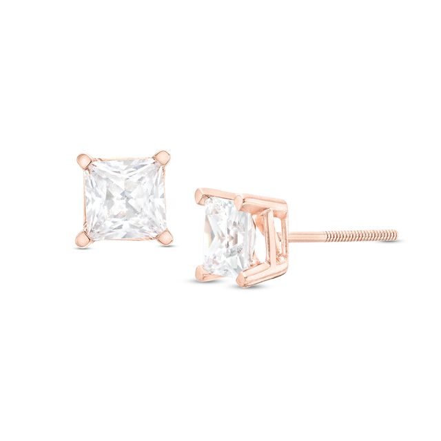 2 CT. T.w. Certified Princess-Cut Lab-Created Diamond Solitaire Stud Earrings in 14K Rose Gold (F/Si2)