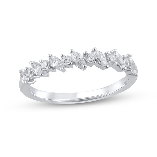 1/2 CT. T.w. Marquise and Round Diamond Slant Alternating Stackable Anniversary Band in 14K White Gold