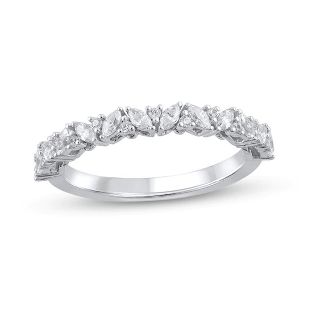 1/3 CT. T.w. Marquise and Round Diamond Slant Alternating Stackable Band in 14K White Gold