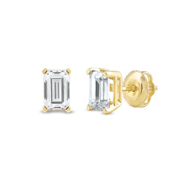 1 CT. T.w. Certified Emerald-Cut Lab-Created Diamond Solitaire Stud Earrings in 14K Gold (F/Si2)