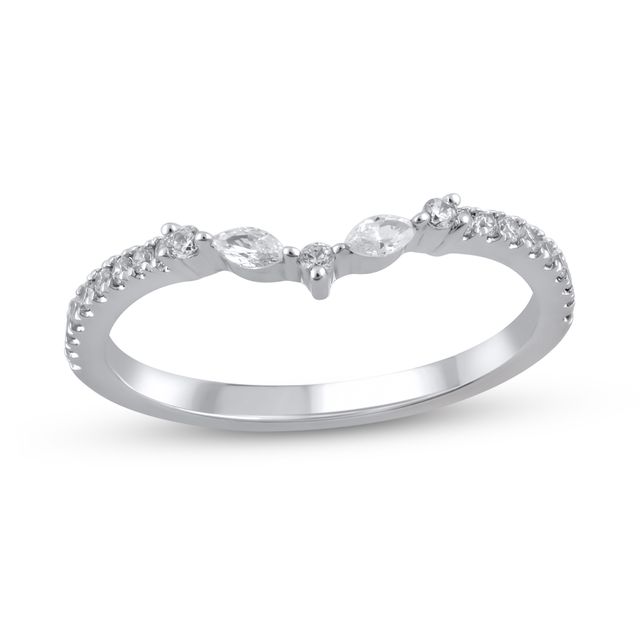 1/4 CT. T.w. Marquise and Round Diamond Contour Band in 14K White Gold