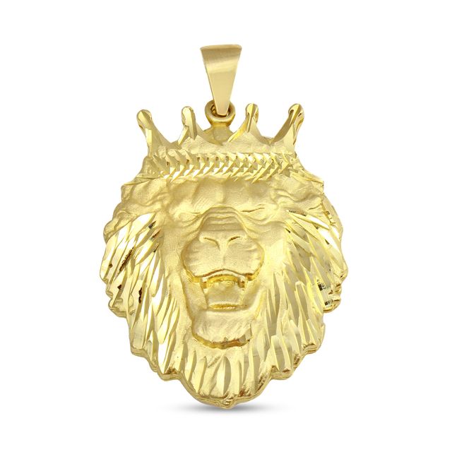 Men's Crowned Lion Head Pendant Charm in 10K Gold