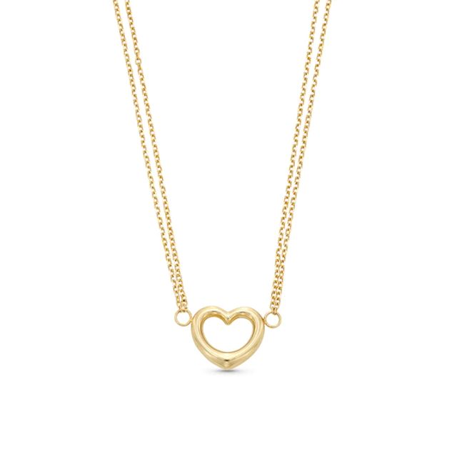 Diamond-Cut Dainty Heart Outline Double Strand Necklace in 10K Gold â 17"