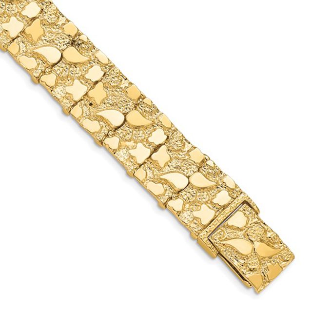 Men's 14.0mm Nugget Link Bracelet in 10K Gold - 8.0"