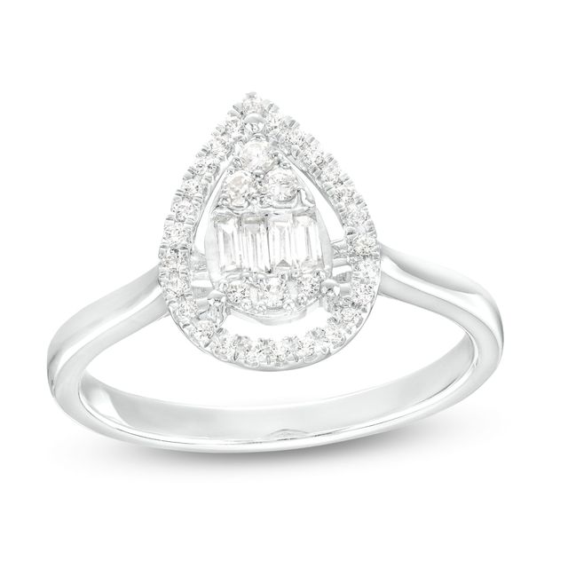 1/4 CT. T.w. Pear-Shaped Multi-Diamond Open Frame Ring in 10K White Gold