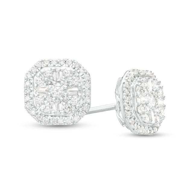5/8 CT. T.w. Multi-Diamond Octagonal Frame Stud Earrings in 10K White Gold