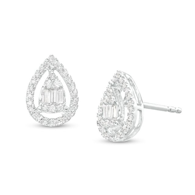 3/8 CT. T.w. Pear-Shaped Multi-Diamond Open Frame Stud Earrings in 10K White Gold