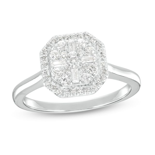 3/8 CT. T.w. Multi-Diamond Octagonal Frame Ring in 10K White Gold