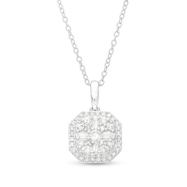 3/8 CT. T.w. Multi-Diamond Octagonal Frame Pendant in 10K White Gold