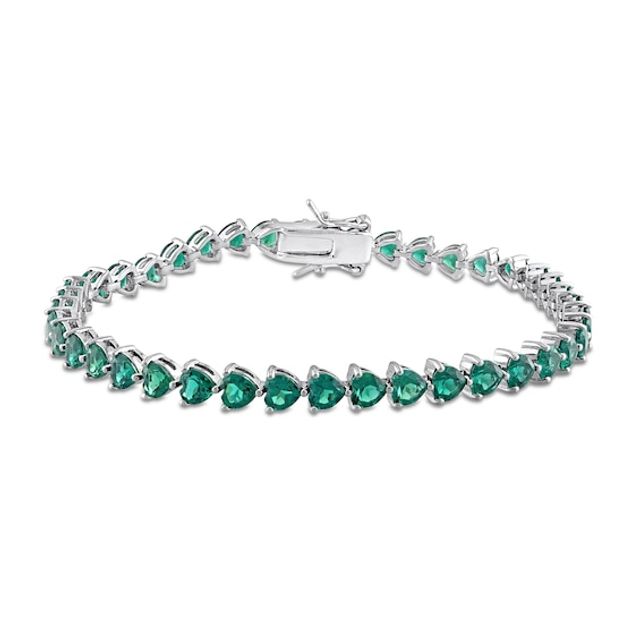 4.0mm Heart-Shaped Lab-Created Emerald Tennis Bracelet in Sterling Silver - 7.5"