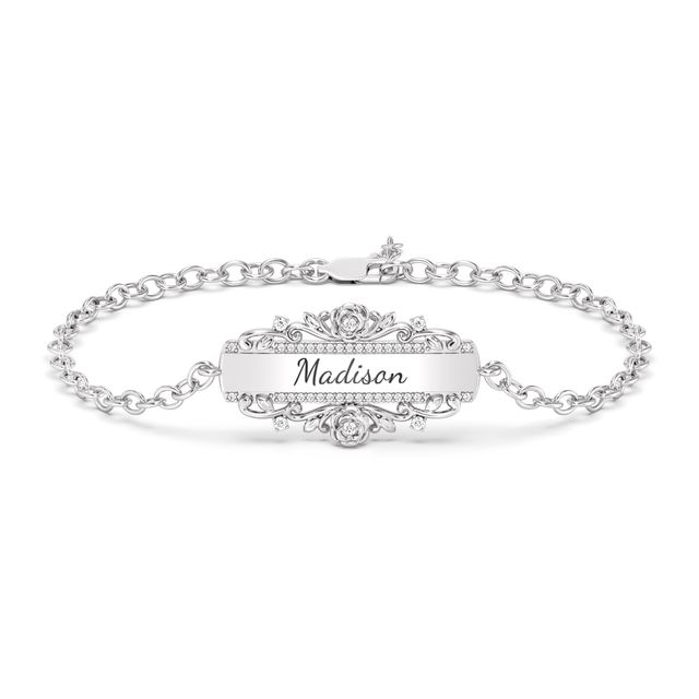 Enchanted Disney Belle 1/5 CT. T.w. Diamond Engravable Bar Bracelet in 10K White, Yellow, or Rose Gold (1 Line) - 7.75"