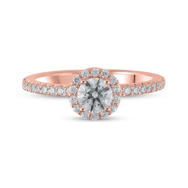 Certified Lab-Created Diamond Center Stone 3/4 CT. T.w. Frame Engagement Ring in 14K Rose Gold (F/Vs2)