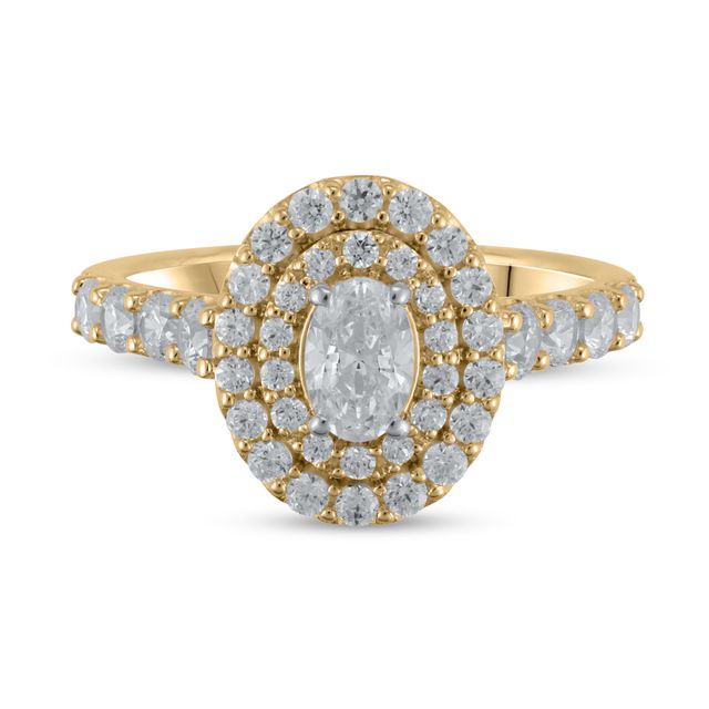 Certified Oval Lab-Grown Diamond Center Stone 1-1/2 CT. T.w. Double Frame Engagement Ring in 14K Gold (F/Vs2)