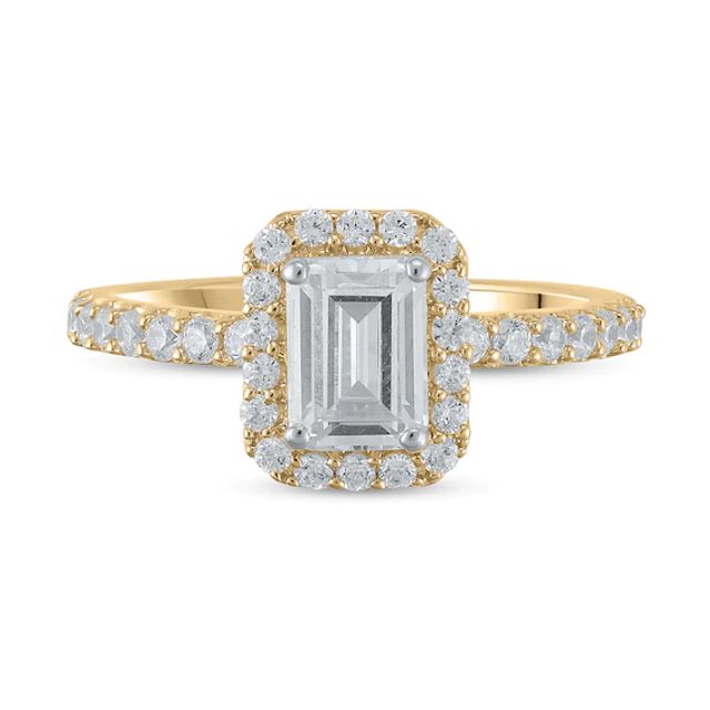 Certified Emerald-Cut Lab-Created Diamond Center Stone 1-1/2 CT. T.w. Frame Engagement Ring in 14K Gold (F/Vs2)