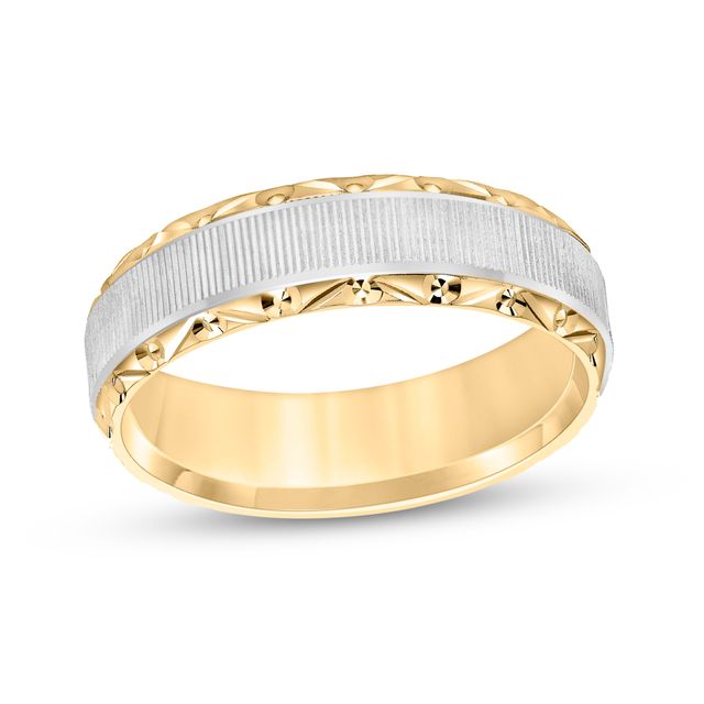 Men's 6.0mm Carved Edge Wedding Band 10K Two-Tone Gold