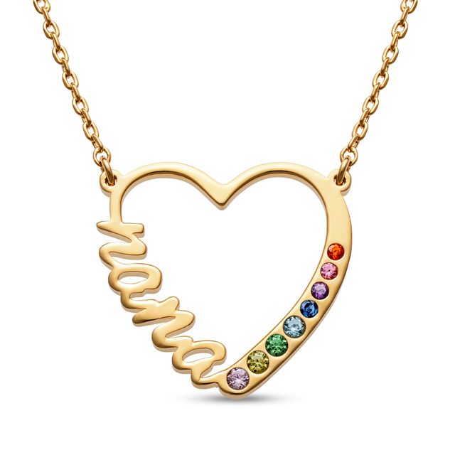 Grandmother's Graduated Multi-Color Simulated Gemstone "nana" Heart Necklace (1-8 Stones)