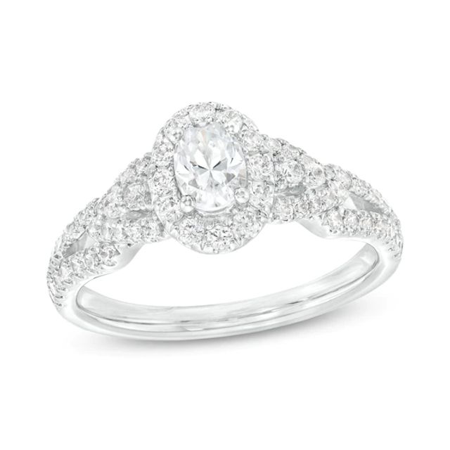 1 CT. T.w. Oval Diamond Frame Loop Shank Engagement Ring in 14K White Gold