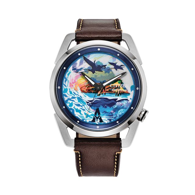 Men's Citizen Disney Avatar Eco-DriveÂ® Brown Leather Strap Watch with Blue Dial (Model: Aw2060-02W)