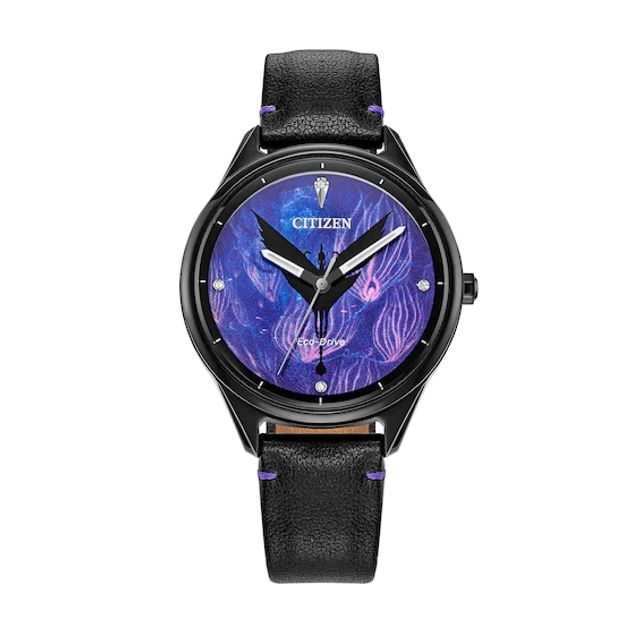 Ladies' Citizen Disney Avatar Eco-DriveÂ® Black IP Leather Strap Watch with Blue Dial (Model: Fe7105-09W)