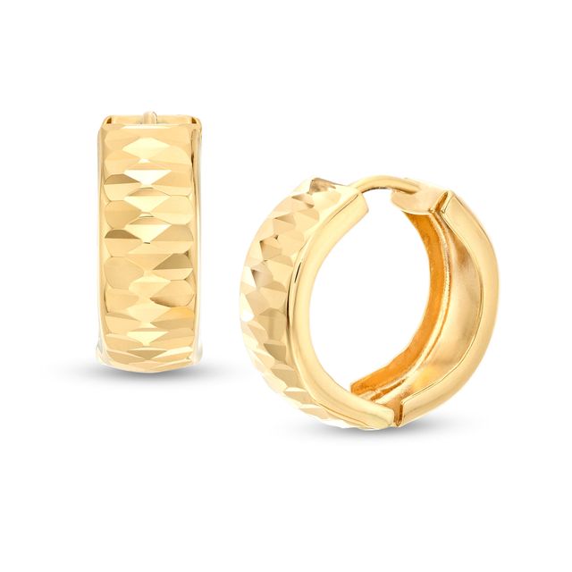 15.0mm Diamond-Cut Huggie Hoop Earrings in 10K Gold