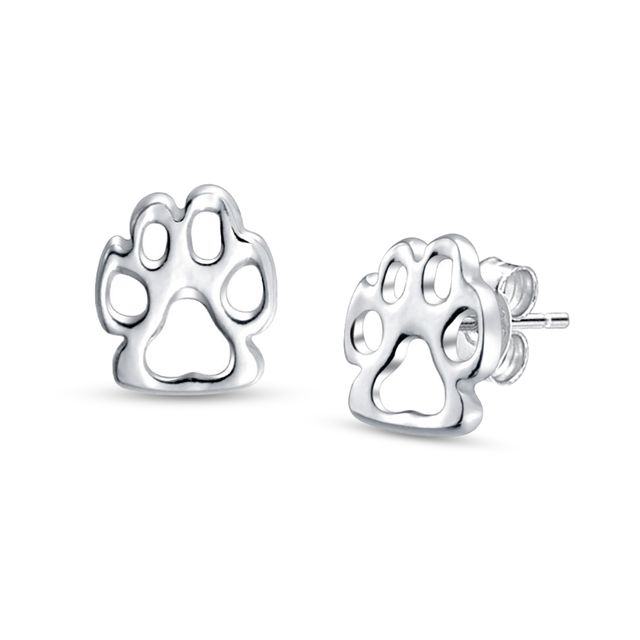 Paw Print Stud Earrings in Sterling Silver