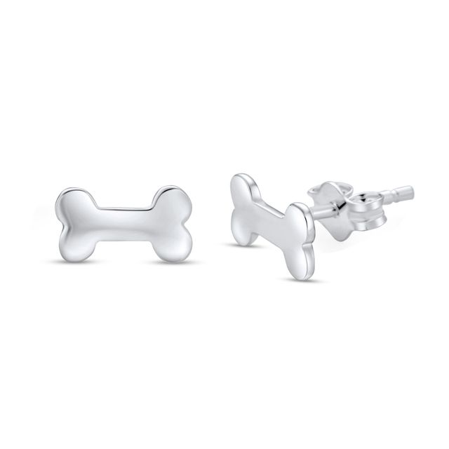 Dog Bone Stud Earrings in Sterling Silver