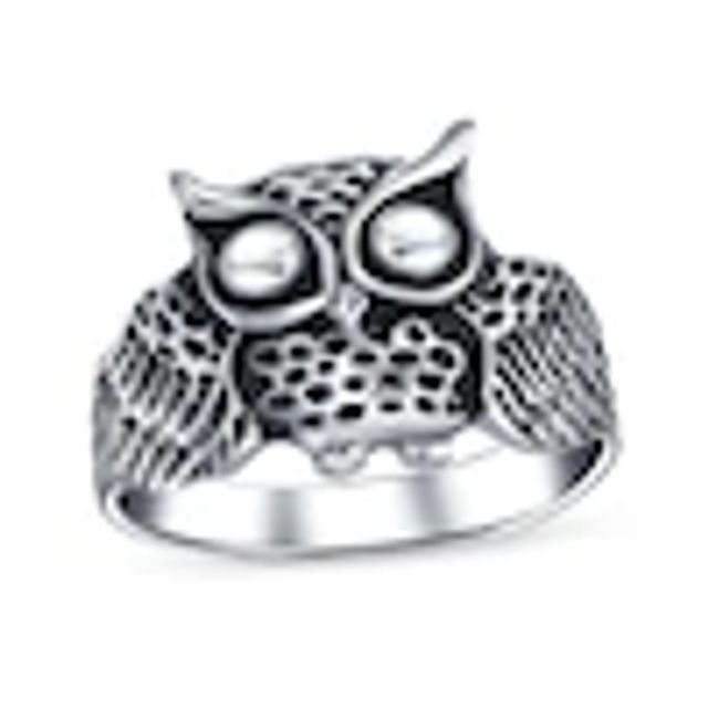 Oxidized Owl Ring in Sterling Silver