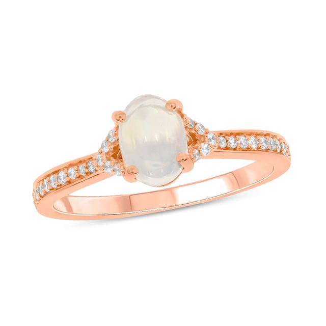 Oval Opal and 1/6 CT. T.w. Diamond Tapered Shank Engagement Ring in 10K Rose Gold