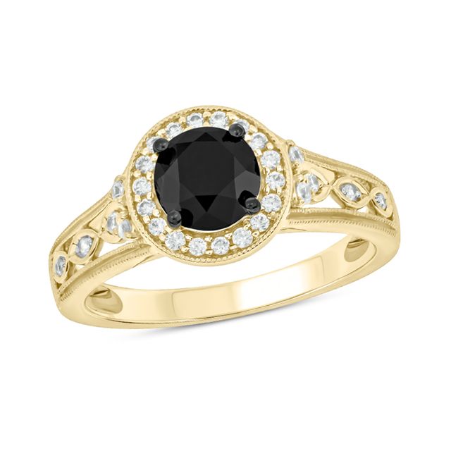 6.0mm Black Sapphire and 1/5 CT. T.w. Diamond Frame Twist Shank Vintage-Style Engagement Ring in 10K Gold