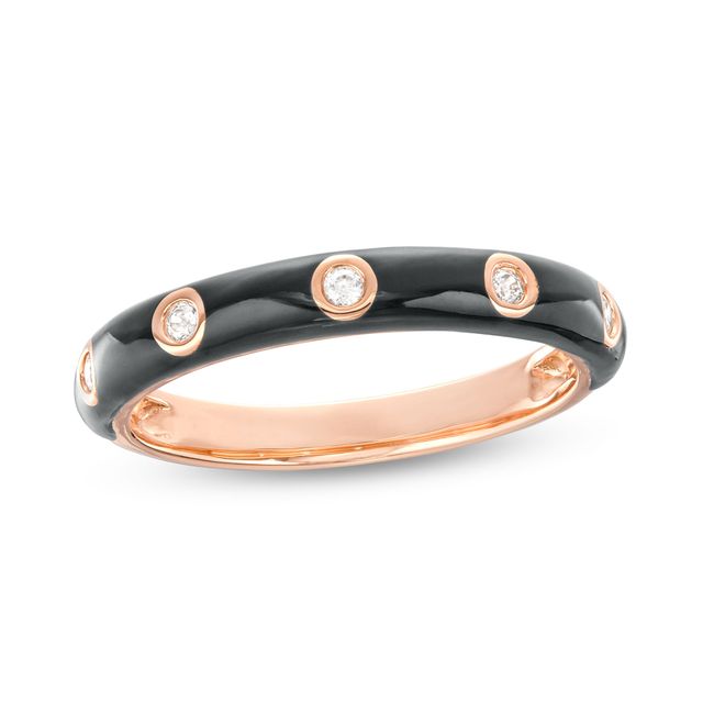 1/10 CT. T.w. Diamond Station Black Enamel Band in Sterling Silver with 14K Rose Gold Plate