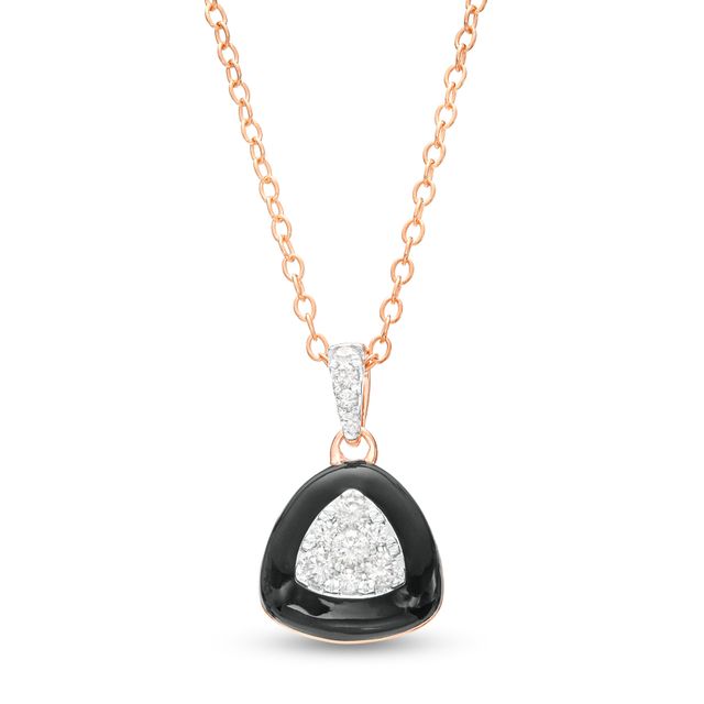 1/5 CT. T.w. Triangular Multi-Diamond Black Enamel Frame Pendant in Sterling Silver with 14K Rose Gold Plate