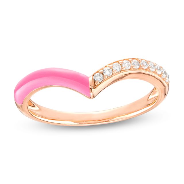 1/10 CT. T.w. Diamond Pink Enamel Chevron Ring in Sterling Silver with 14K Rose Gold Plate