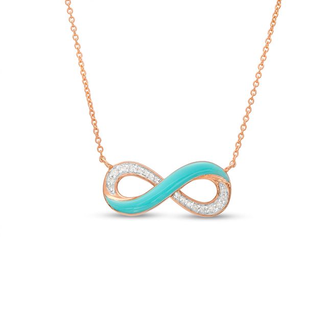 1/10 CT. T.w. Diamond Aqua Blue Enamel Infinity Necklace in Sterling Silver with 14K Rose Gold Plate