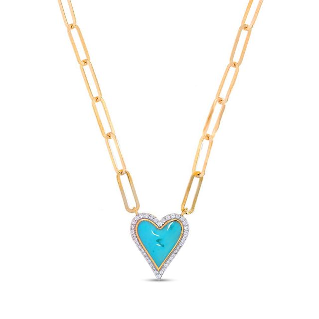 1/4 CT. T.w. Diamond Frame Blue Enamel Heart Necklace in Sterling Silver with 14K Gold Plate