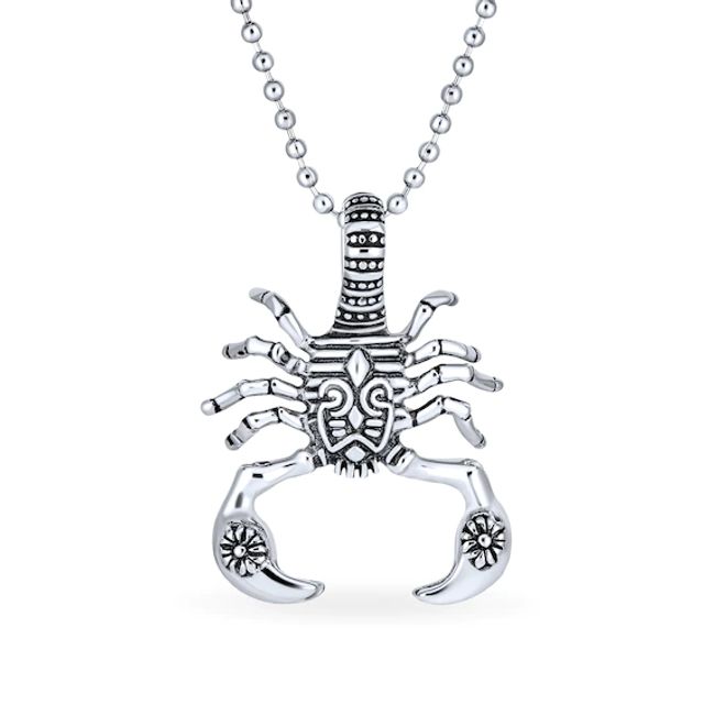 Men's Oxidized Tribal-Style Scorpio Zodiac Pendant in Stainless Steel - 20"