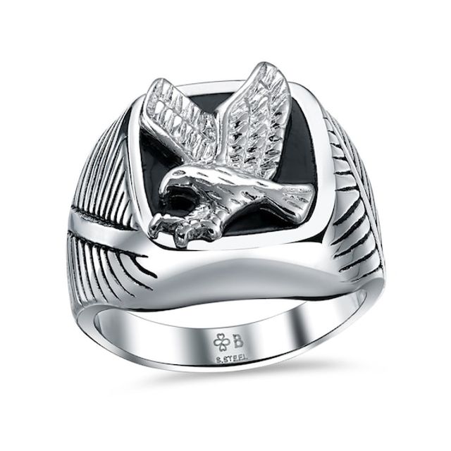 Men's Oxidized Bald Eagle Signet Ring in Stainless Steel