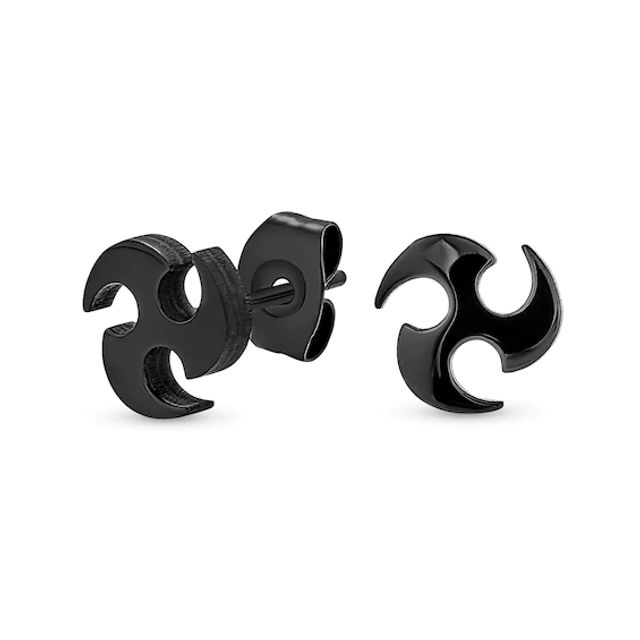 Men's Ninja Star Stud Earrings in Stainless Steel with Black IP